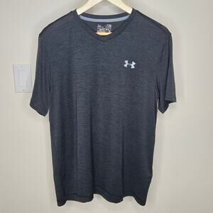 UNDER ARMOUR Men's Charcoal Gray V-Neck Athletic Short Sleeve T Shirt Size M